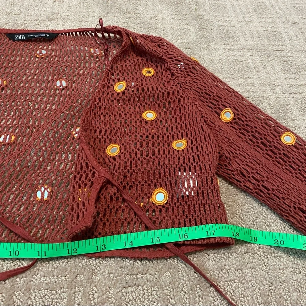{Zara} Mesh Cropped Cardigan / Swim Cover With Mirror Details ~ Size Medium